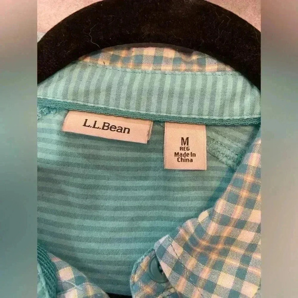 L.L. Bean Women’s Turquoise Plaid Nylon Button Down with Striped InteriorSize M - Picture 4 of 12